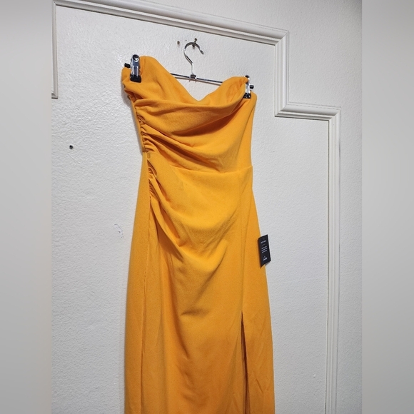 Lulus Malia Golden Yellow Ruched Strapless Maxi Dress XS Wedding Party Prom - Picture 7 of 9